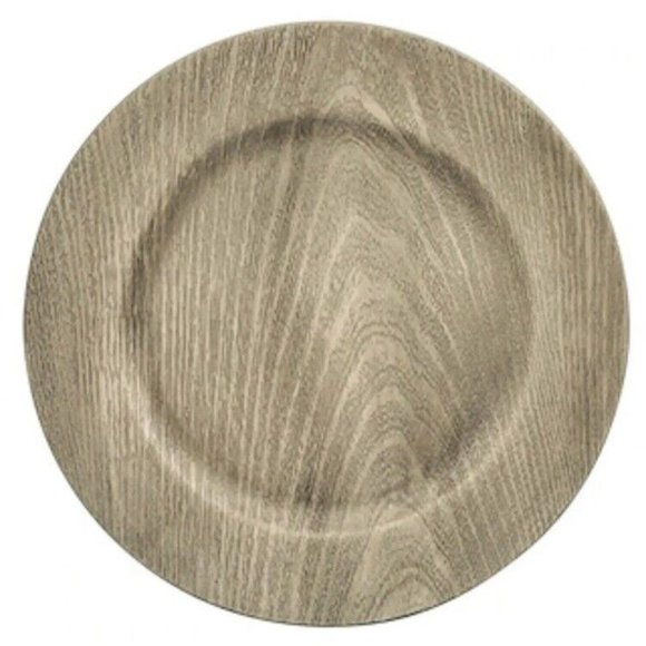 Silver Gray Faux Wood Grain 13” Charger Plates Set of 4  Lot Of 4 Rustic Melamine Faux Wood Charger Plates 13\